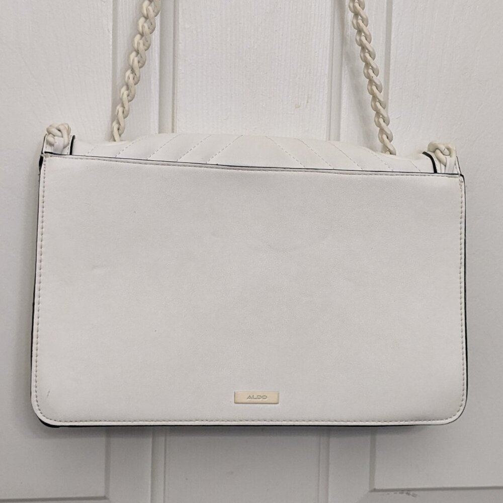 ALDO Greenwald Crossbody Bag Medium White Overflow With Metal Chain - Picture 4 of 16